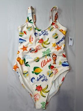 Old Navy Cream Tropical 'Aloha' One-Piece Swimsuit NWT